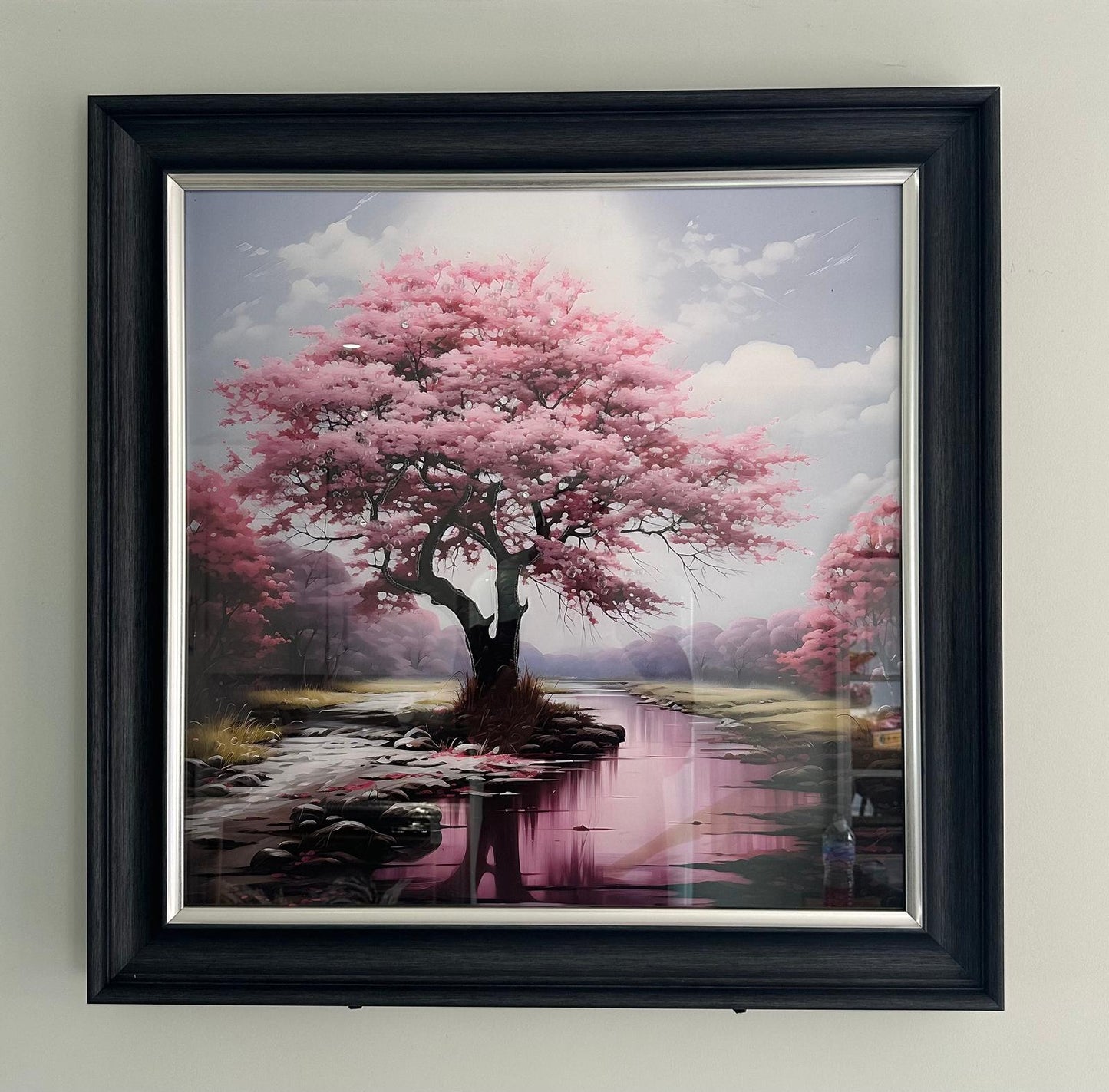 Pink Blossom Tree On Silver Vegas